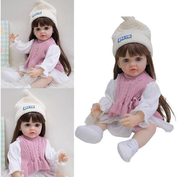 55 cm große realistische Silikonpuppe mit beweglichen Armen und Beinen und langen Haaren
