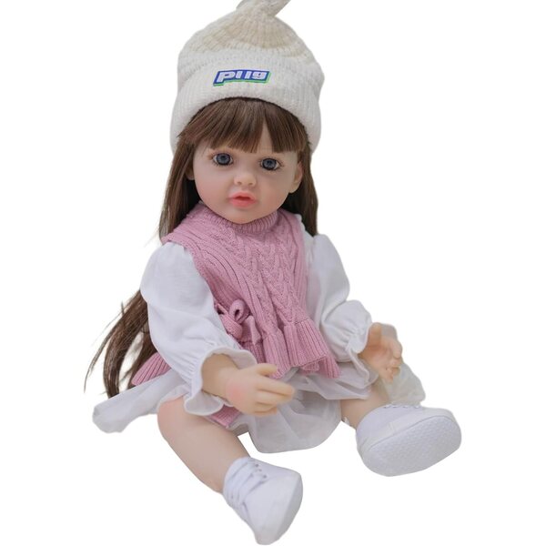 55 cm große realistische Silikonpuppe mit beweglichen Armen und Beinen und langen Haaren