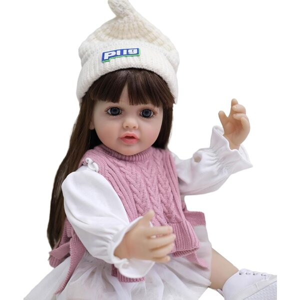 55 cm große realistische Silikonpuppe mit beweglichen Armen und Beinen und langen Haaren