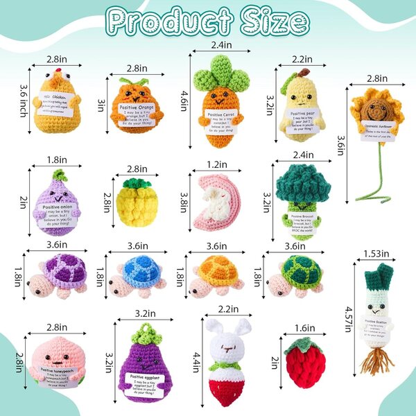 VioraWhite Set 18 Pupazzi Emotivi di Verdura e Frutta in Cotone Acrilico