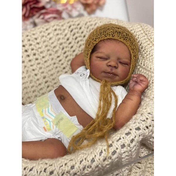 Lonian Reborn Dolls 45 cm Levensechte Afrikaanse pasgeboren pop met accessoires, zacht en beweegbaar