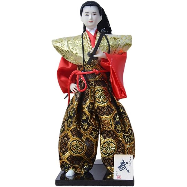 Japanischer Samurai im traditionellen Kimono, 31 cm – hochwertige Deko-Puppe