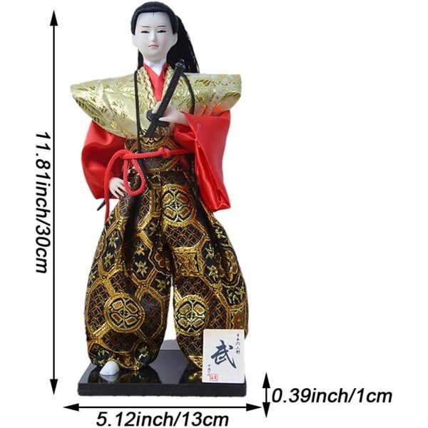 Japanischer Samurai im traditionellen Kimono, 31 cm – hochwertige Deko-Puppe