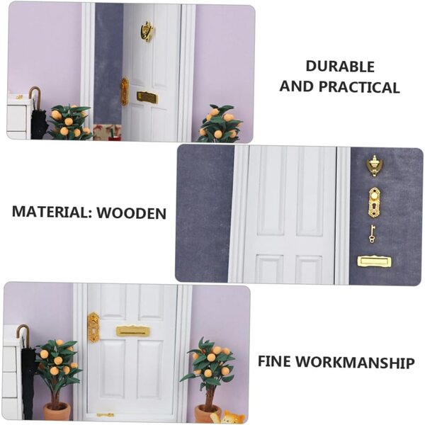 Mini Porta in Legno Bianca per Casa delle Bambole con 4 Scomparti, Accessorio Decorativo
