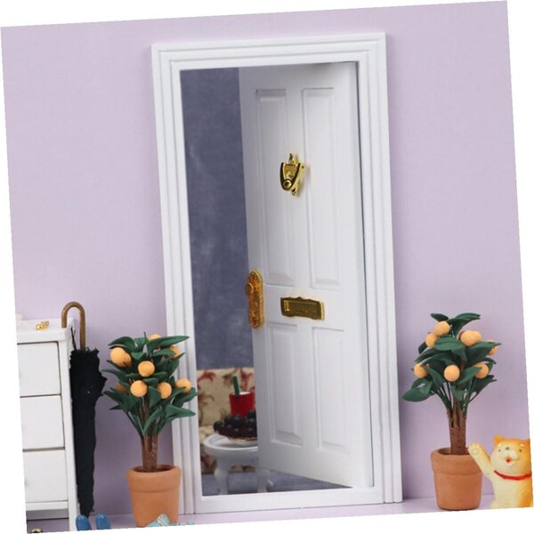 Mini Porta in Legno Bianca per Casa delle Bambole con 4 Scomparti, Accessorio Decorativo
