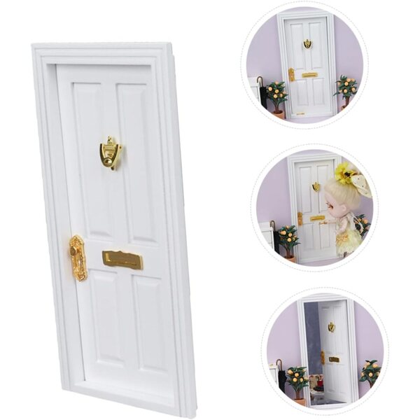 Mini Porta in Legno Bianca per Casa delle Bambole con 4 Scomparti, Accessorio Decorativo
