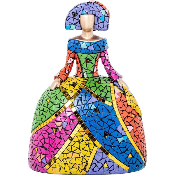 DRW Statua Menina Mosaico in Resina Multicolore 13x18x24 cm Decorativa