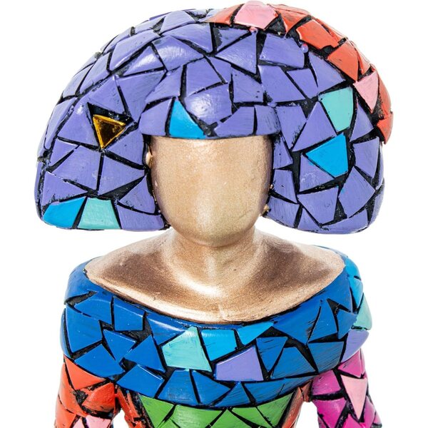 DRW Statua Menina Mosaico in Resina Multicolore 13x18x24 cm Decorativa