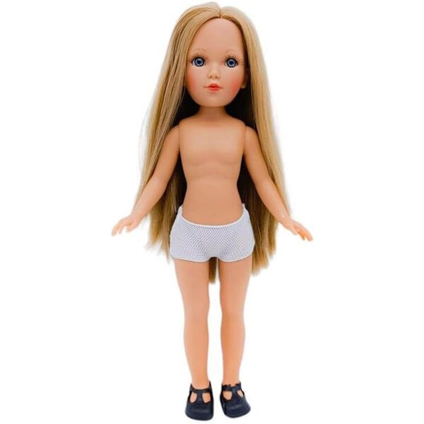 Folk Artesanía Mari's Bambola Nuda 35 cm con Capelli Biondi e Occhi Grigi