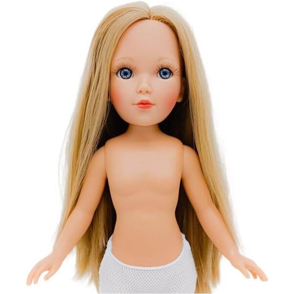 Folk Artesanía Mari's Bambola Nuda 35 cm con Capelli Biondi e Occhi Grigi