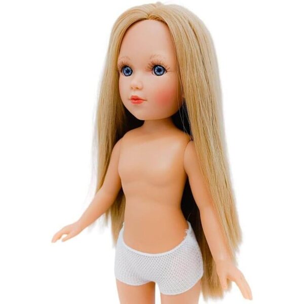 Folk Artesanía Mari's Bambola Nuda 35 cm con Capelli Biondi e Occhi Grigi
