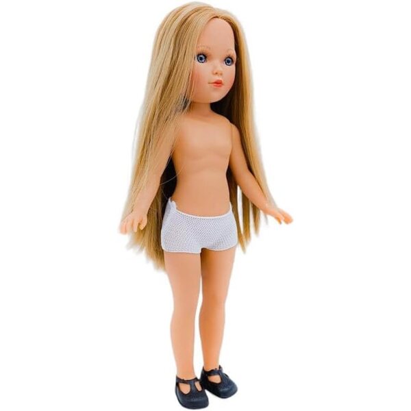 Folk Artesanía Mari's Bambola Nuda 35 cm con Capelli Biondi e Occhi Grigi