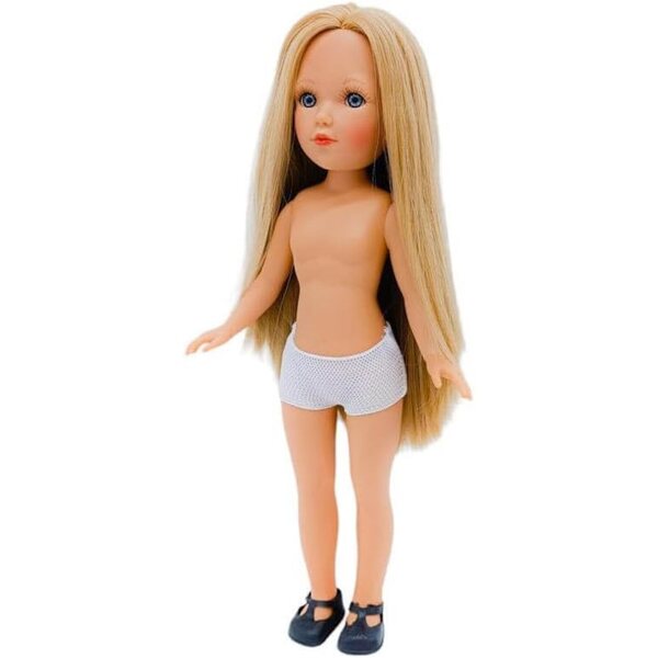 Folk Artesanía Mari's Bambola Nuda 35 cm con Capelli Biondi e Occhi Grigi