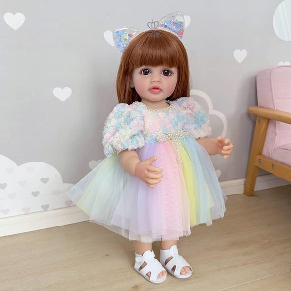 Lonian Pupa Reborn in Silicone Vinile 55 cm con capelli e occhi blu per bambine