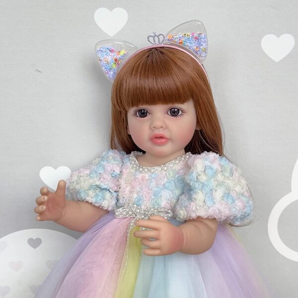 Lonian Pupa Reborn in Silicone Vinile 55 cm con capelli e occhi blu per bambine