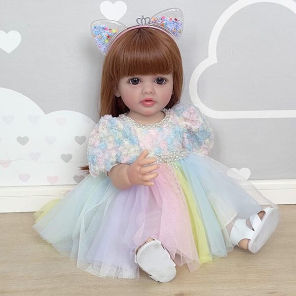 Lonian Pupa Reborn in Silicone Vinile 55 cm con capelli e occhi blu per bambine