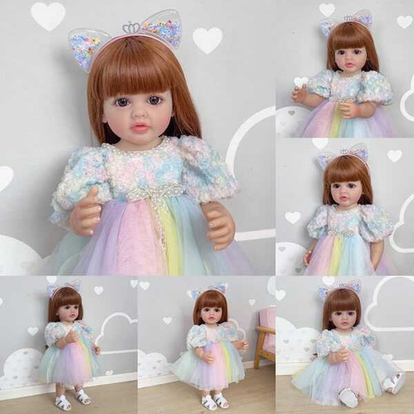 Lonian Pupa Reborn in Silicone Vinile 55 cm con capelli e occhi blu per bambine
