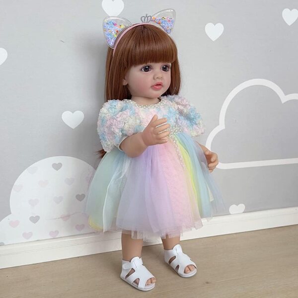 Lonian Pupa Reborn in Silicone Vinile 55 cm con capelli e occhi blu per bambine