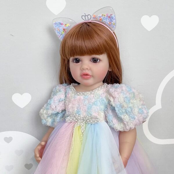 Lonian Pupa Reborn in Silicone Vinile 55 cm con capelli e occhi blu per bambine