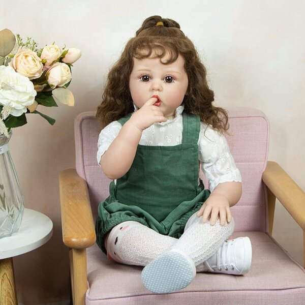 Lonian Wiedergeborene Babypuppe 60 cm met glimlach en zacht lichaam, blauwe ogen