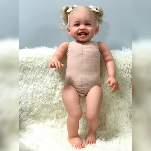 Lonian Realistische Neugeborene Puppe 60 cm mit lockigem Haar und weichem Körper aus Vinyl