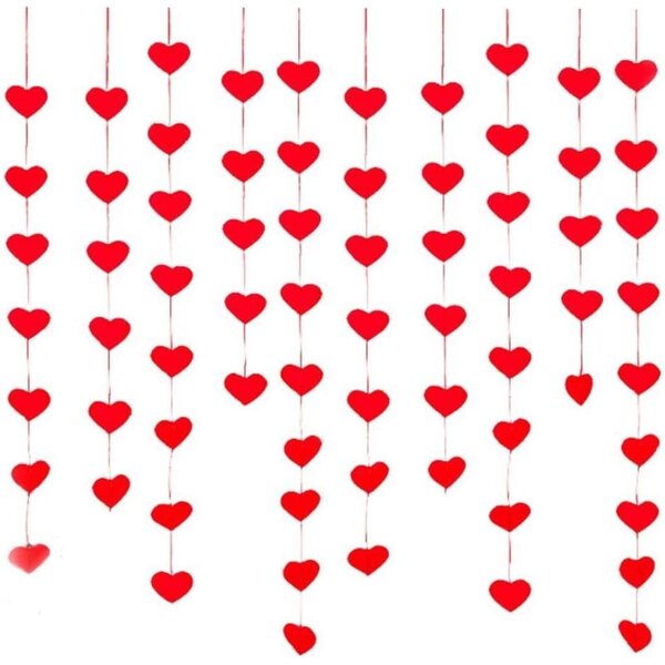 Girlanda Cuori Rossi in Feltro per San Valentino Decorazione Riutilizzabile 160 Cuori
