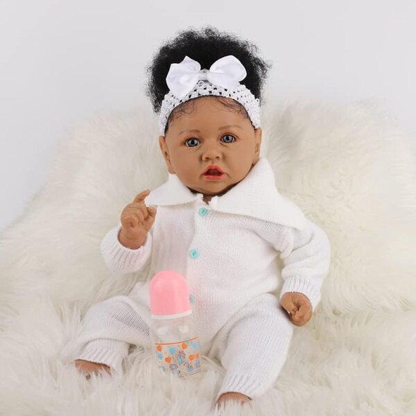 Lonian Bebe Reborn-Puppe, realistischer Silikonkörper, 58 cm, Afroamerikaner