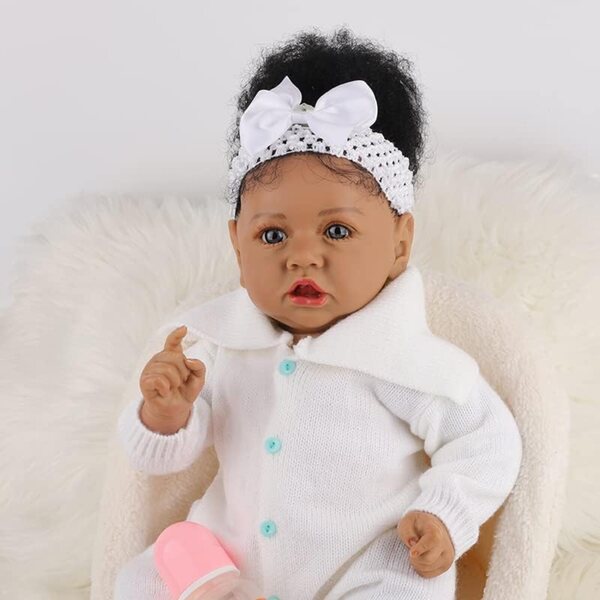 Lonian Bebe Reborn-Puppe, realistischer Silikonkörper, 58 cm, Afroamerikaner