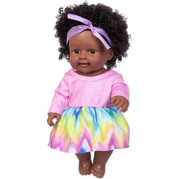 Lonian Afrikanische Puppe 30 cm aus realistischem weichem Vinyl mit Kleid