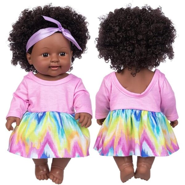Lonian Afrikanische Puppe 30 cm aus realistischem weichem Vinyl mit Kleid