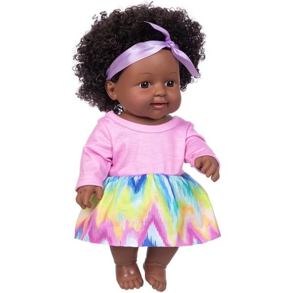 Lonian Afrikanische Puppe 30 cm aus realistischem weichem Vinyl mit Kleid