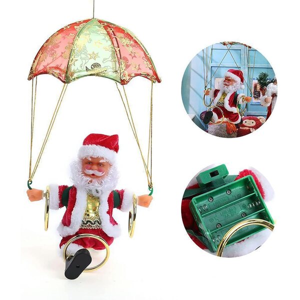 Babbo Natale Scala Decorazione Natalizia 30 cm in Panno Morbido con Corda