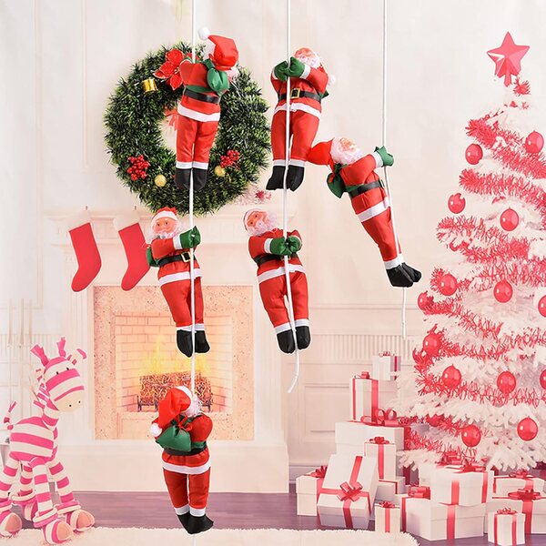 Babbo Natale Scala Decorazione Natalizia 30 cm in Panno Morbido con Corda