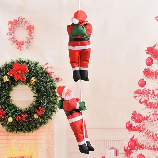 Babbo Natale Arrampicatore 30 cm Decorazione Natalizia in Panno, con Corda Doppia