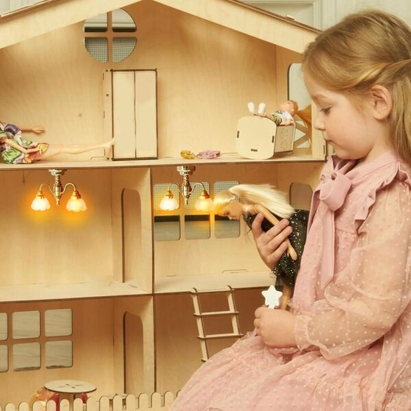Lampadario mini 3 teste per casa delle bambole 1:12 in vetro e metallo a batteria