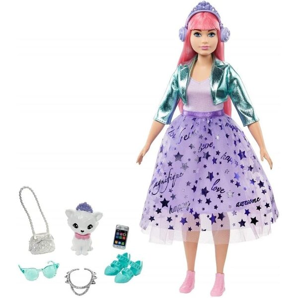 Barbie Daisy Curvy Princess mit Katze, Accessoires und Mode, 30 cm groß, Alter 3–7 Jahre
