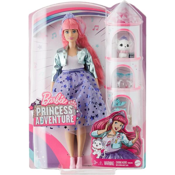 Barbie Daisy Curvy Princess mit Katze, Accessoires und Mode, 30 cm groß, Alter 3–7 Jahre