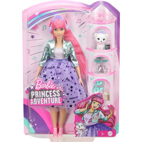 Barbie Daisy Curvy Princess mit Katze, Accessoires und Mode, 30 cm groß, Alter 3–7 Jahre