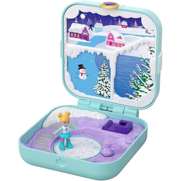 Polly Pocket Schatulle Verborgene Schätze Wintermärchen mit Eisbahn und Zubehör
