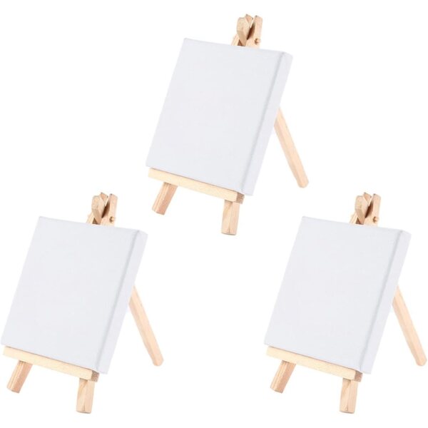 Mini Cavalletto Triangolare in Legno bianco, Set 3 pezzi per case delle bambole e decorazioni