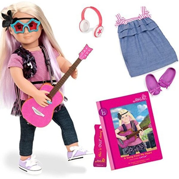 Our Generation Layla Puppe 46 cm avec tenue de fête et accessoires musicaux