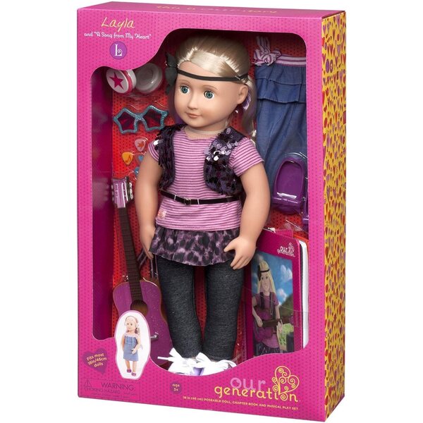 Vores generation Layla Puppe 46 cm med Partyoutfit og musiktilbehør