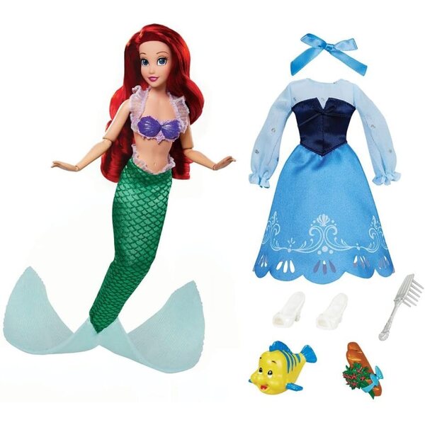 Arielle, die kleine Meerjungfrau, Disney-Puppe, 28 cm, mit zusätzlichem Kleid und Malbuch inklusive