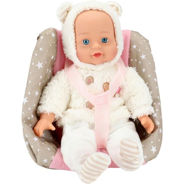 Toi-Toys Schöne Babypuppe im Kindersitz 33 cm für Mädchen 2-8 Jahre