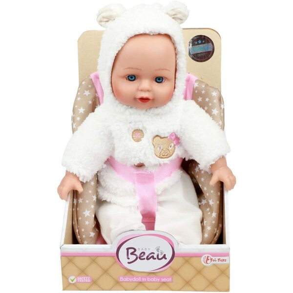 Toi-Toys Schöne Babypuppe im Kindersitz 33 cm für Mädchen 2-8 Jahre
