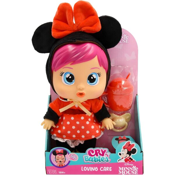 Cry Babies Loving Care Disney Minnie, Puppe, die echte Tränen weint, mit 3 Accessoires
