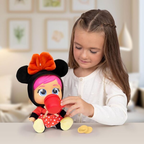 Cry Babies Loving Care Disney Minnie, Puppe, die echte Tränen weint, mit 3 Accessoires