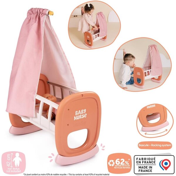 Smoby Baby Nurse: Wiege für Puppen bis 42 cm mit waschbarem Stoff, ab 18 Monaten