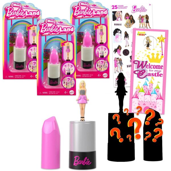 Barbie Blind Bag Set: 3 geheimnisvolle Mini-Barbies mit Lippenstift und Aufklebern für Mädchen