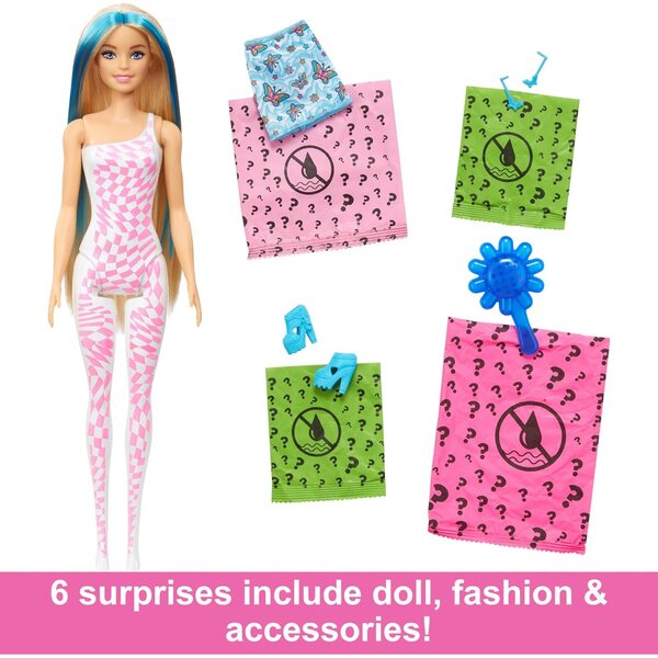 Barbie Color Reveal Groovy 60s mit 6 Überraschungen und Modeaccessoires
